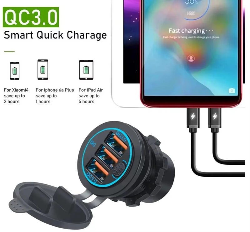 Bluejw 3-Port 18W Quick Charge 3.0 USB Car Charger - Flush Mount QC3.0 Cigarette Lighter Adapter 12V/24V Automobile Charger for Cars & More - Image 5